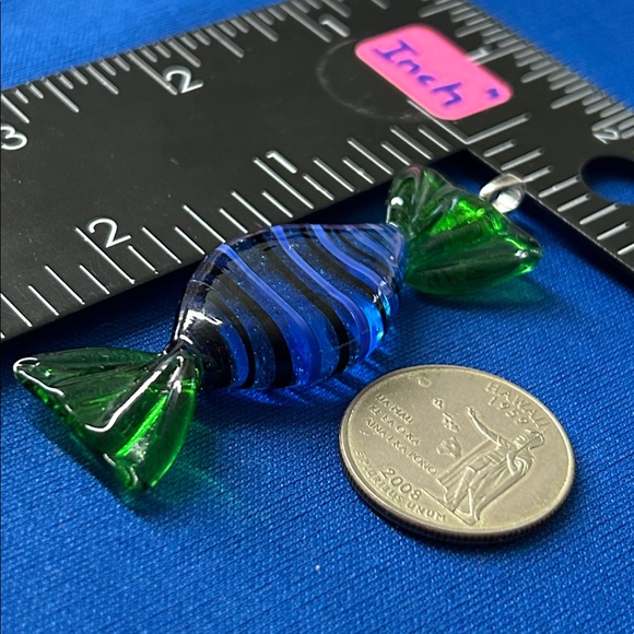 🖤Venetian Murano glass Candy 🍬 Pendant - green clear blue - Picture 12 of 12